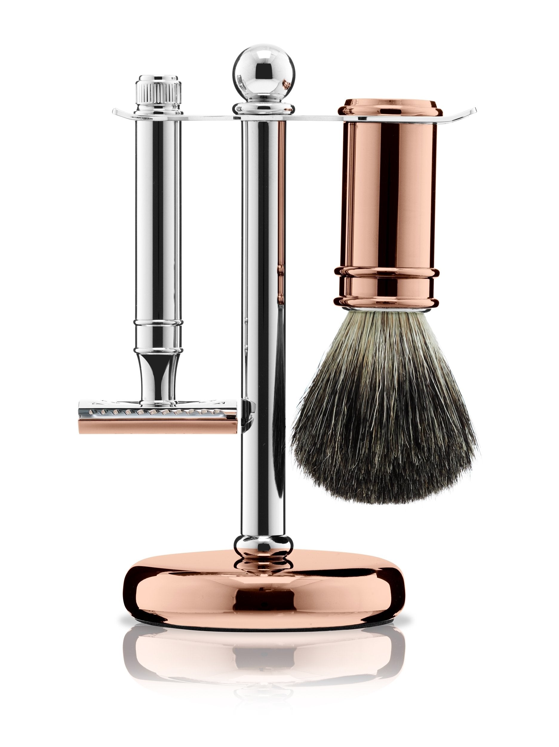 Chrome and Rose Gold Plate - 3 Piece Shaving Set